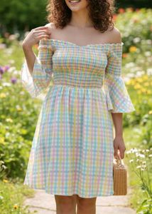 Gingham Off-Shoulder Mini Dress