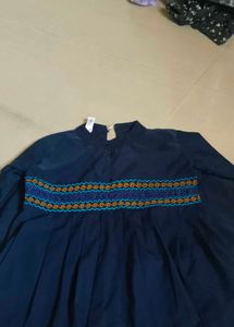 Navy Blue Dress with Embroidery