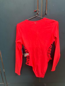 Neon Coral Cutout Bodysuit