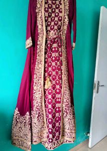 Elegant Vine Colour And Gold Embroidered Dress