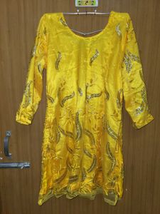 Yellow Embroidered Gharara Suit Net Fancy 3xl
