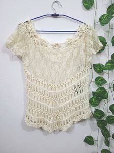 Crochet Top With White Pearl On Neckline