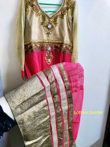 Elegant Pink &amp; Golden Anarkali Dress✨