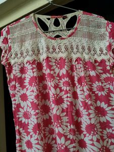 Floral Print Top with Crochet Lace Detail