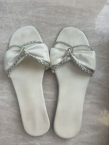 White Embellished Bow Slides