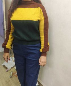Color Block Ribbed Knit Sweater - M/L