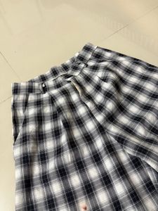 Black &amp; White Plaid Wide Leg Pants
