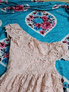 Cream Coloured Light Pink Lacy Dress