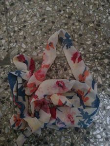 Women Off-white Printed A Line Dress, Includes Belt And Elastic At Waist ..Size:- M