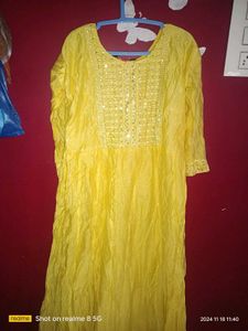 Yellow Embroidered Kurti