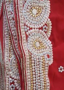 Red Pearl Work Saree