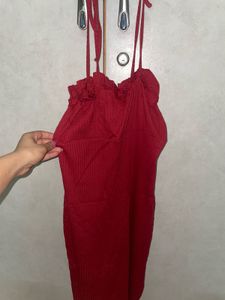 Koovs Burgundy Ribbed Dress