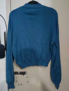 Teal Cutout Neck Long Sleeve Top