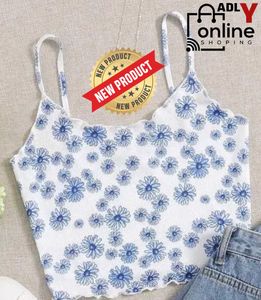 Stylish Blue Floral Tank Top