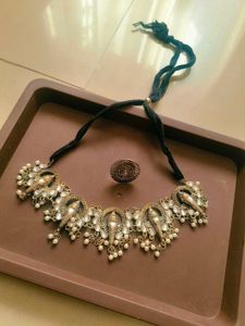 Oxidised Necklace with finger ring