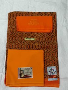 Orange Cotton Saree Fabric With Blouse &amp; Peticot