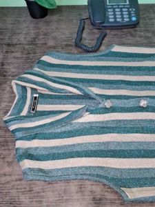 Striped Sleeveless Cardigan