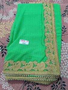 Brand New Green &amp; Gold Saree Unstitched
