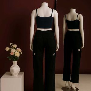 Black Cutout Straight Leg Jeans