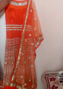 Orange Embellished Anarkali Suit