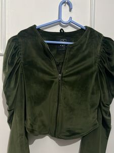 Olive Velvet Cropped Jacket
