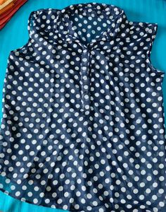 Navy Polka Dot Sleeveless Blouse