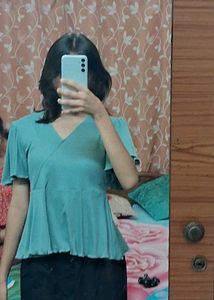 Teal Flutter Sleeve Top
