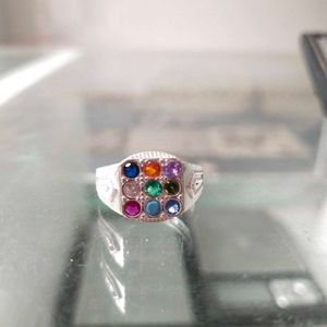 Pure Silver Multicolor 9 Precious stone Ring