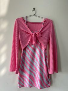 Pink Floral Dress With Shrug