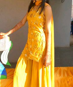 Yellow Embroidered Sharara Suit