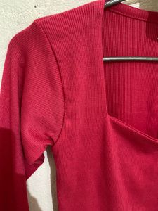 Zara Pink Square Neck Long Sleeve Top