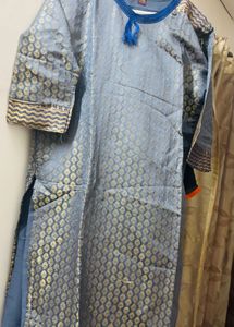 Two Kurtis Blue & Gold Patterned Kurti - XXL