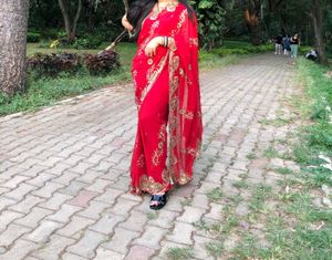 Red Embellished Saree Very Preety
