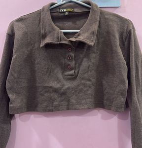 Brown Cropped Collared Top