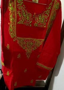 Red Embroidered Lucknowi Chikankari Kurti
