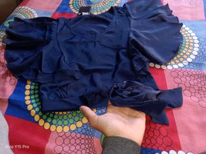 Stylish Navy Blue Ruffle Sleeve Top