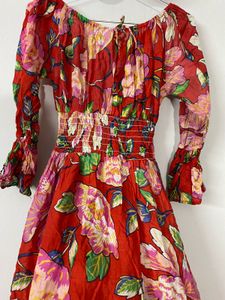 Floral Red Full Length Dress