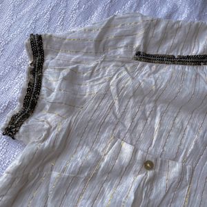 Vintage Y2k Bead Embellished White Shirt Top