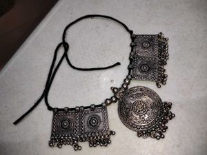navratri Silver Statement Necklace