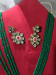 Green Beaded Necklace &amp; Earring Set