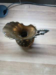 Brass Vase Pitcher With Floral Designs. Made in It