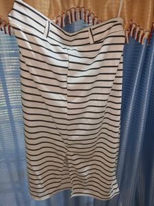 Stripped Body Con Midi Skirt