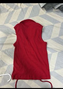 Red Sleeveless Polo Top