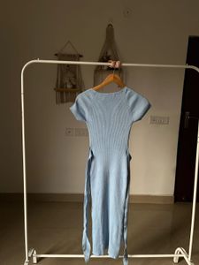 BLUE RIB-KNIT  BODYCON MIDI DRESS