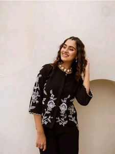 Black Embroidered Co- Ord Set