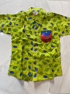 Lime Green Half Shirt 👕 Set With Jeans Shorts 🩳
