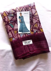 New Premium Quality Linen Saree With Blouse Piece