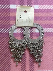 Boho Silver Tassel Hoop Earrings