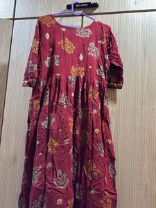 Floral Print Maroon kurta