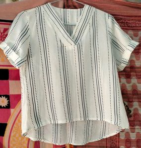 White Sheer Top With Blue Diamond Print